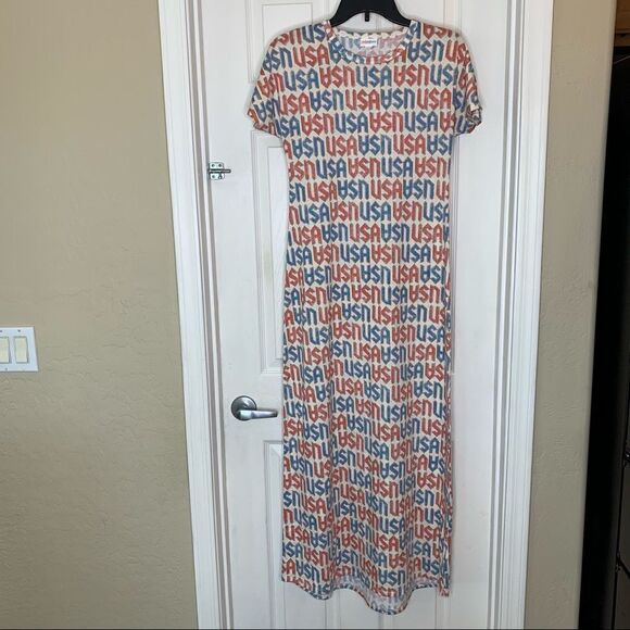 LULAROE CARLY AMERICANA Dress XXS USA Red White Blue America 4th of July Olympic - Picture 5 of 9
